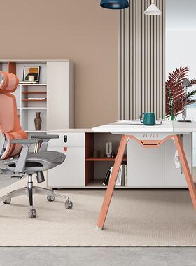 广东品质办公桌主管组公桌经老板桌JC理老板桌椅合时尚橙色办室办