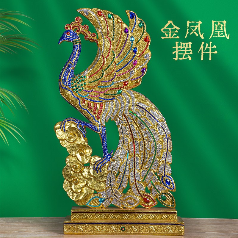 现货速发泰国木雕刻工艺品玄关新中式金箔凤凰摆件禅意会所院装饰