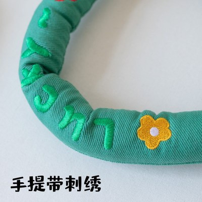 现货速发帆布袋手提袋小学生加厚儿童可爱刺绣草莓手拎暗扣底部圆