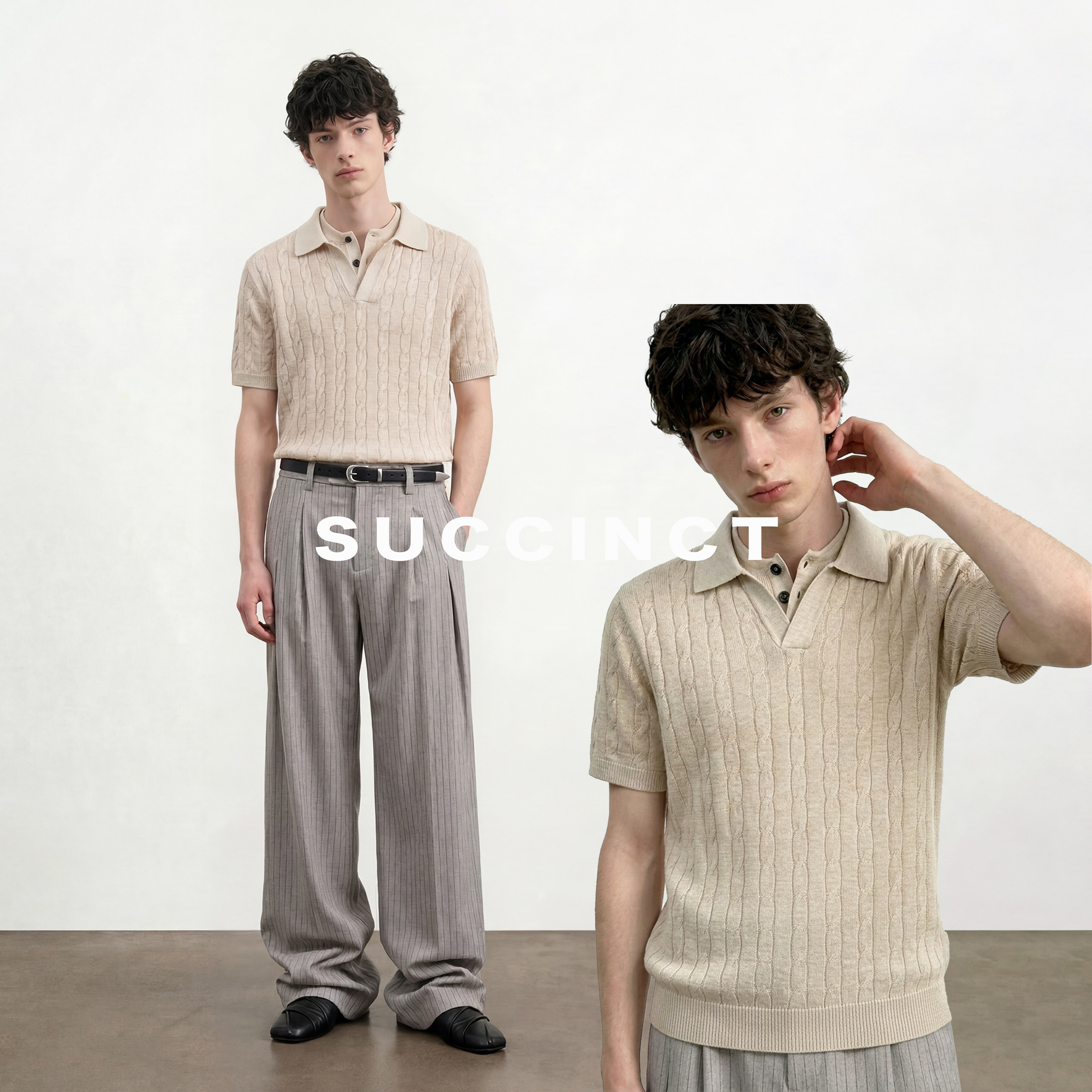 Succinct&ldquo;奈&rdquo;醋酸羊毛编织麻花双层海鸥领针织春夏老钱风短袖