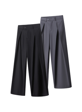 Succinct “三角”立体褶皱A字廓形TR复合面料西装裤休闲阔腿裤