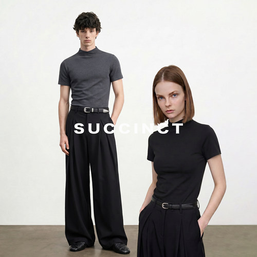 Succinct“晓”兰精进口天丝交替小高领正肩弹力修身透气短袖