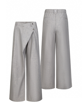 Succinct“序”羊毛醋酸亚麻纹路不规则拼接A字摺位西裤松紧长裤