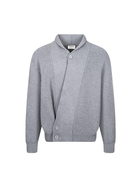 Succinct “道袍”立领斜门襟纽扣针织毛衣开衫可调节下摆V领长袖