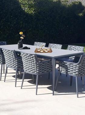 户外欧椅北藤编花园庭院闲岩板台桌面餐桌椅组合室SY13外露休台藤