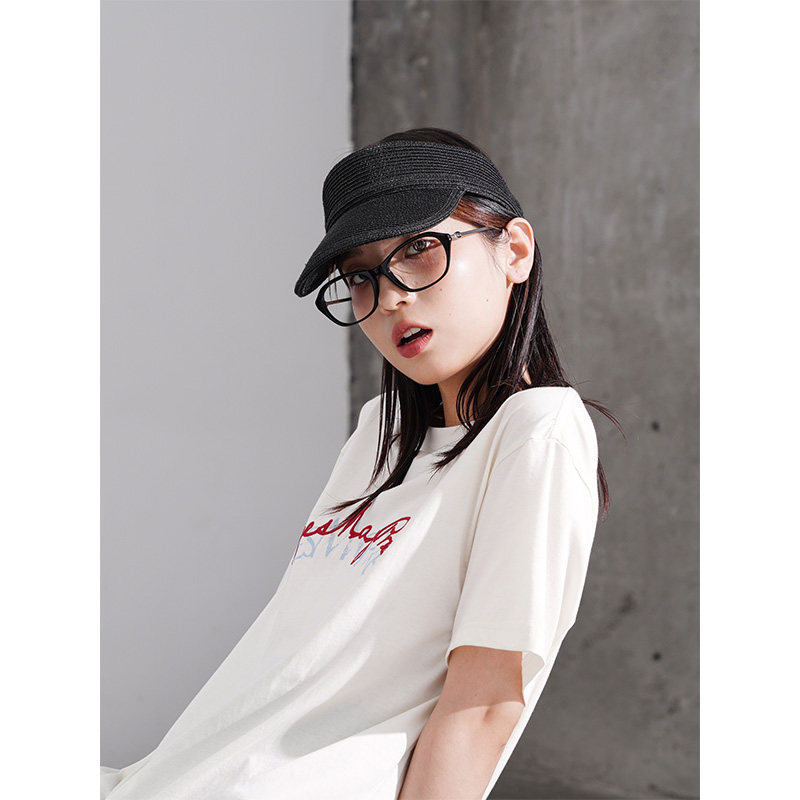 EyesMag 超细手工编织 防晒空顶棒球草帽女可调节橡筋-黑色