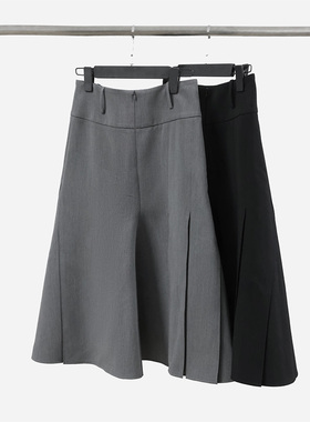 EyesMag 文艺七巧板异形褶裥不规则艺术感微鱼尾A字裙-黑色/灰色