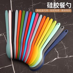 家用一體式 實色硅膠勺子現貨 廚房烹飪工具湯勺 硅膠餐勺大號密更