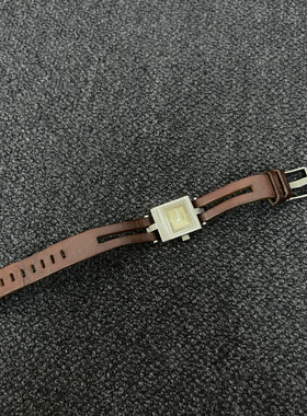 Awasteoftime浪费时间 vintage中古手表复古棕色皮革方形石英手表