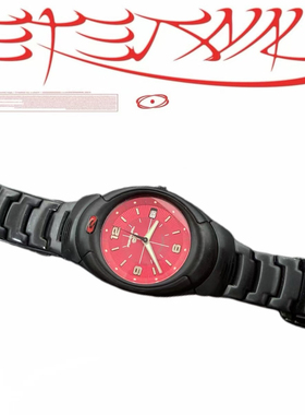 Awasteoftime浪费时间 黑红撞色中古手表复古小众美式石英手表