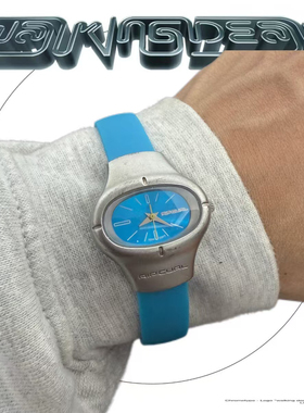 Awasteoftime浪费时间中古手表复古简约蓝色硅胶表带运动石英手表