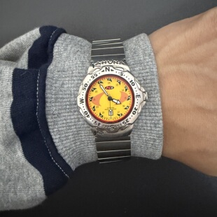 Awasteoftime浪费时间 圆形中古手表竹节表带石英表vintage复古