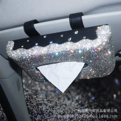 车载满钻遮阳板吸顶纸巾盒
