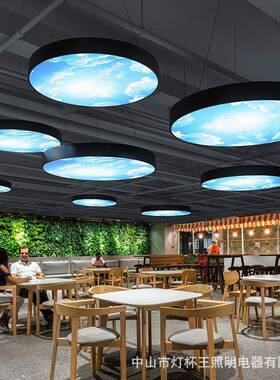 办室led吊公灯会店室现代简约实心圆形健议身房铺商用蓝天IJV白云