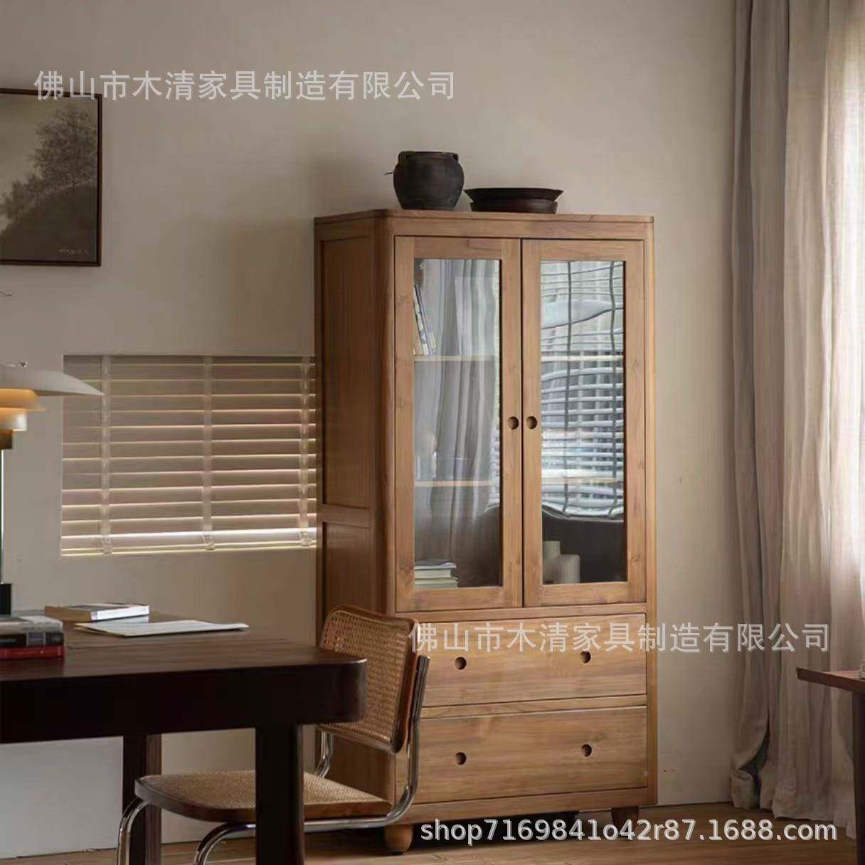 复古-双纳开门立柜展示客柜物书柜实木收储柜厅酒柜