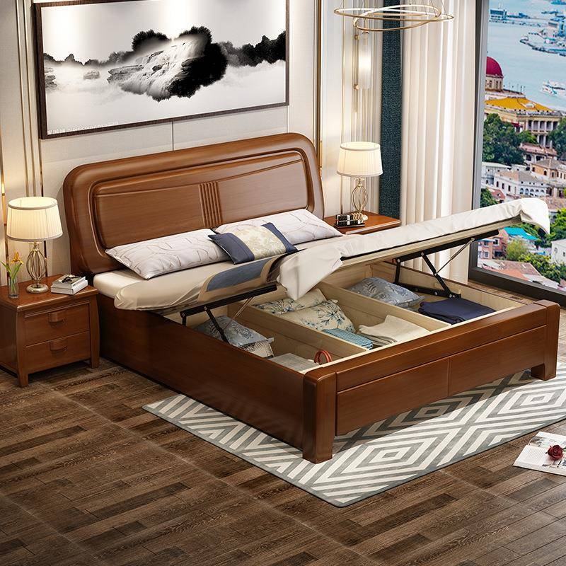 中式新中式实胡桃色床卧室实木家具人床现代简婚约主卧双.18米1.5