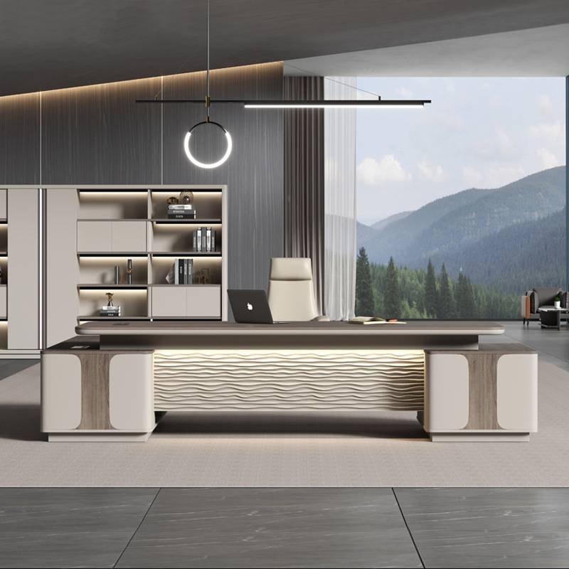 轻奢老板文件柜资料柜木质储物柜简约现代档案柜带灯背景柜组合