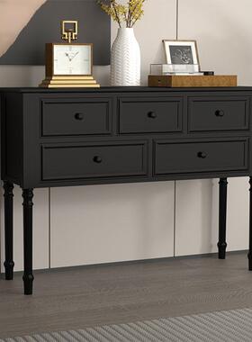 玄关LVY柜斗储柜实木桌美式收纳物柜门柜厅卧室客厅靠墙子黑色五