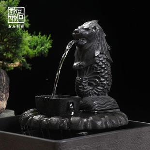 石刻刻金天乌石鱼石尾狮流然PPS水摆件循环水景鱼缸招财家居茶室