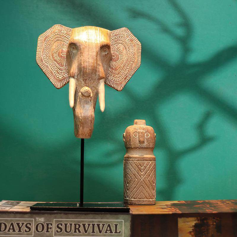 东南术亚风大UXK艺雕塑象头客厅玄脂关书房家居摆件象树工艺品