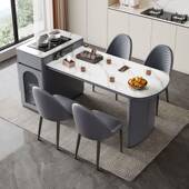 奢奶油风岩板岛台中餐桌茶台一可伸缩小SPG轻户型家用岛台餐厅体