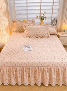 夏季公主5风纯罩棉全床裙单件棉202新款带裙边床单床防LIE尘盖床