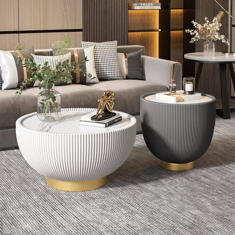 现岩板茶几代简轻奢小户边几圆形大型理约石小桌子小茶几大小组合