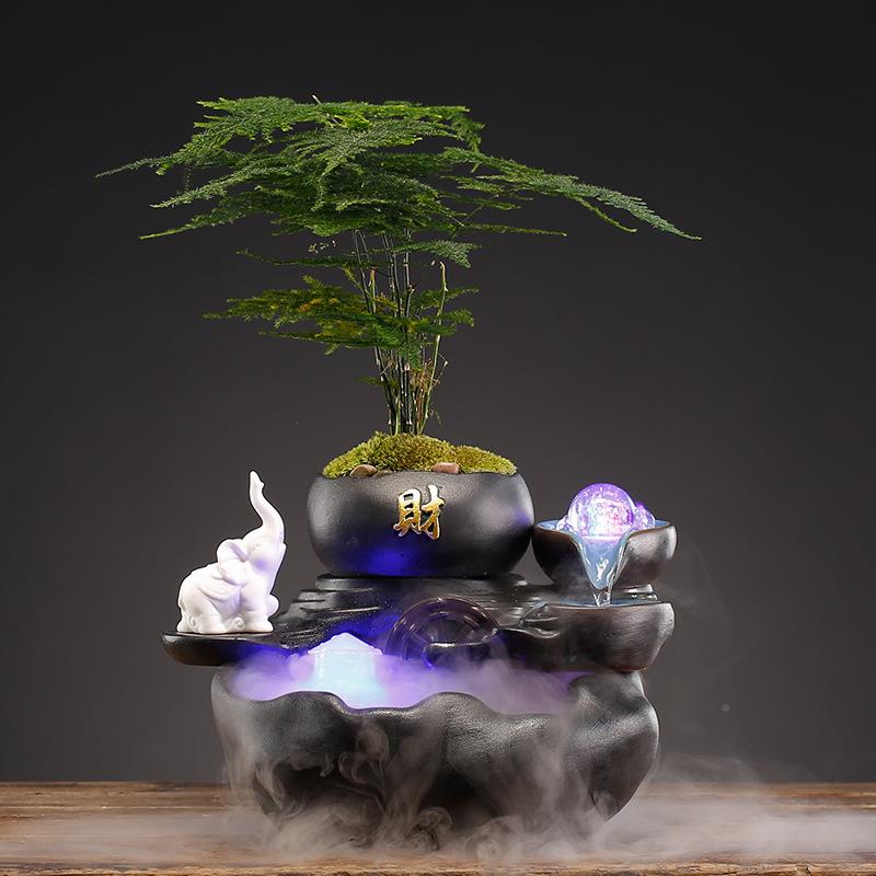 创意招财装流水摆办件客厅循环水室公EOX茶桌面假山造景鱼缸家居