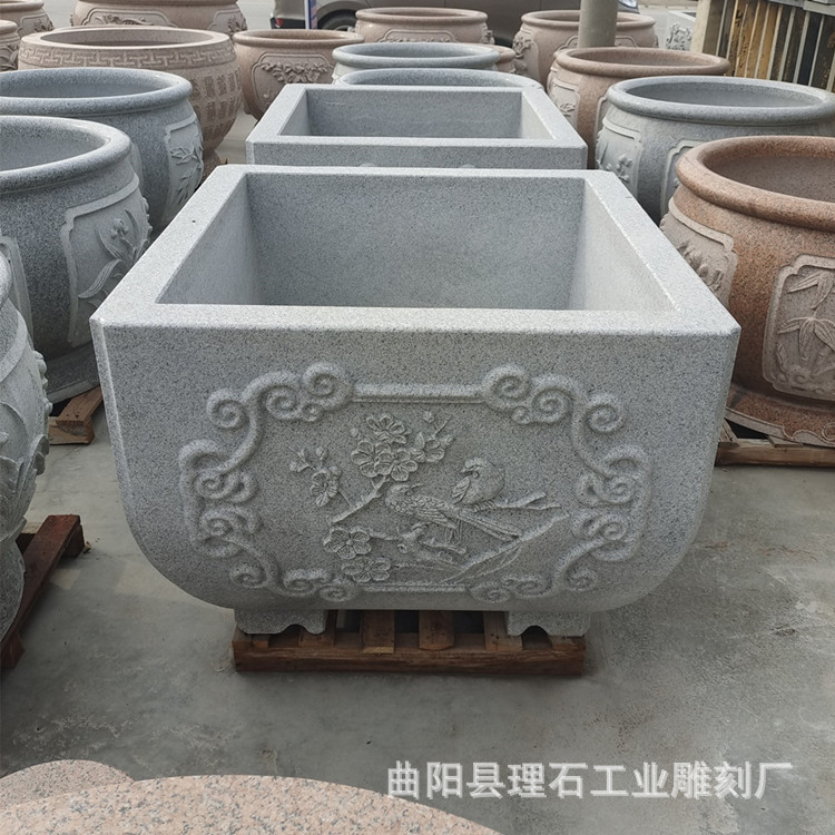 简约中式芝麻灰石雕鱼缸花箱
