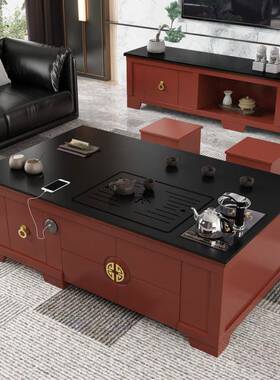 轻岩板茶台台办公室茶桌烧水壶一体茶桌椅合组家用奢ONZ茶几阳泡