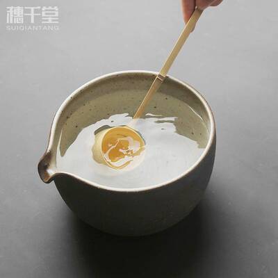 穗千堂日式抹茶竹水勺 舀茶勺建水茶缸茶碗 手工粗陶渣斗温茶酒碗