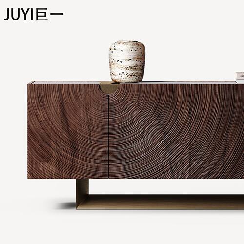 JUYI巨一客厅艺术雕刻柜新款中古风设计感实木雕刻餐边柜一体靠墙