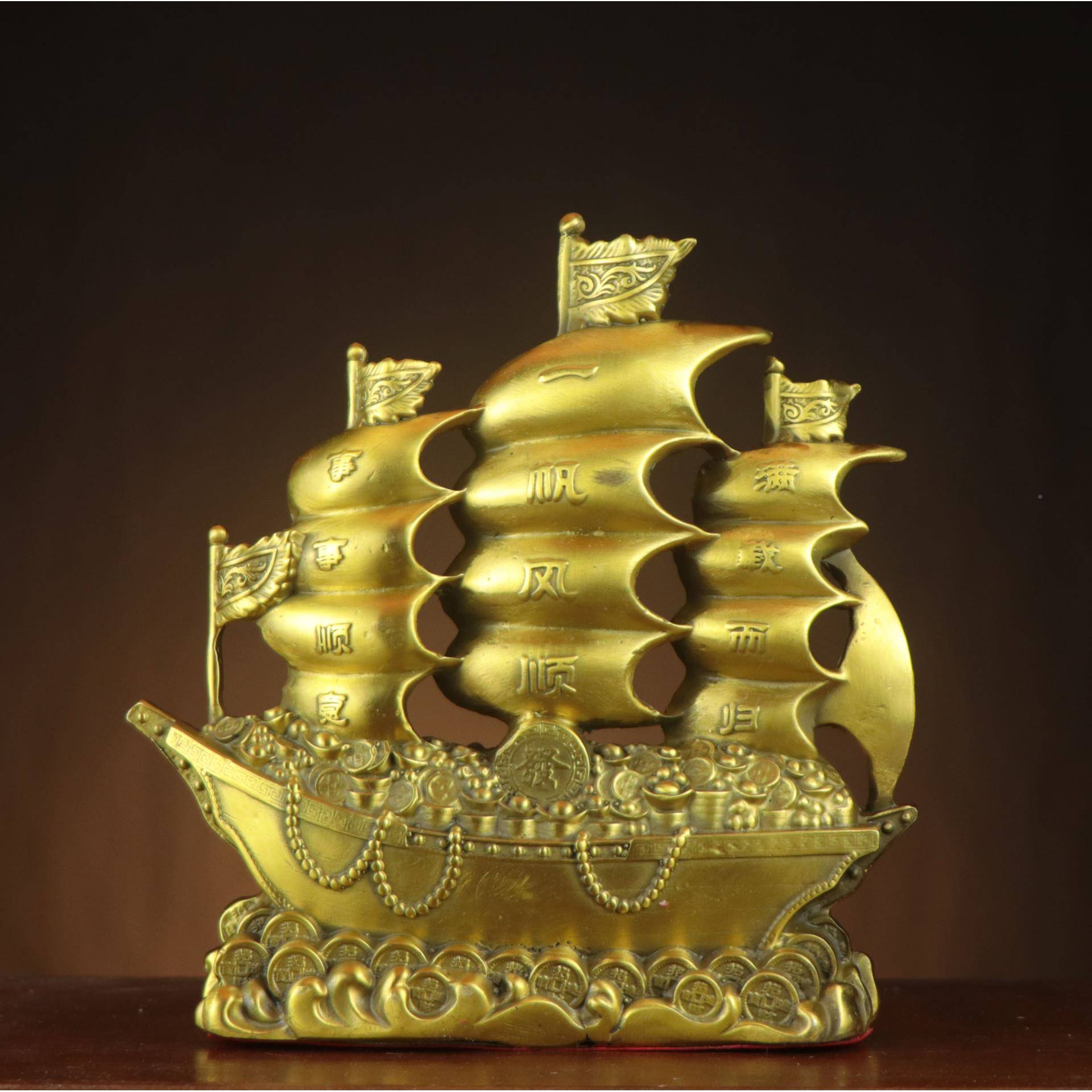 龙船摆件一风顺满载而归铜龙头船客厅装办公73021室桌面饰品帆工