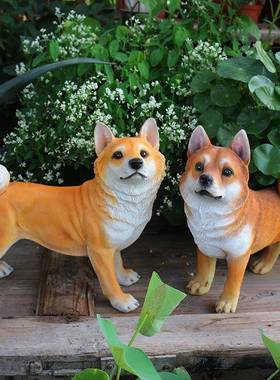 1856-186仿宠物狗犬柴秋模型田犬摆件庭院真花园客厅家居创意装饰