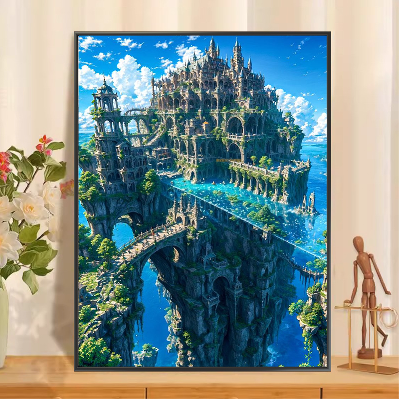 城堡风景数字油画diy填色手工解压涂色手绘油彩画丙烯颜料减压画