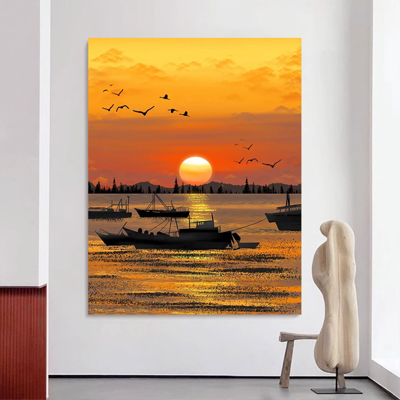 风景夕阳数字油画DIY套装手绘涂色画手工礼物填色儿童减压装饰画