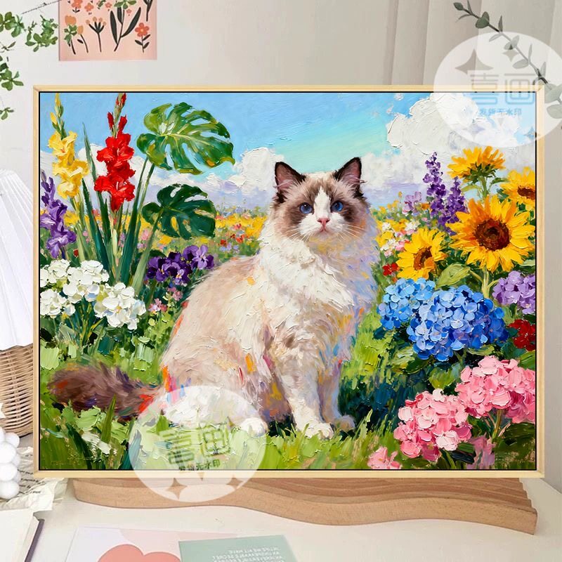 成人解压画数字油画diy填充手绘手工填色涂色玄关油彩画 布偶猫
