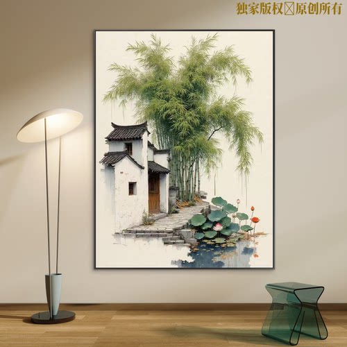 水墨国风风景字油画diy填色手工解压手绘油彩画减压书房画填充