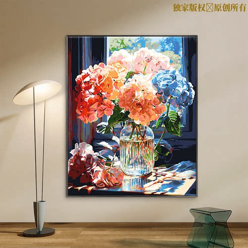 成人解压画数字油画diy填充手绘手工填色涂色玄关油彩画 锦上添花