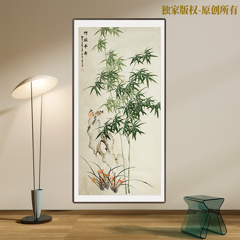 玄关竹子风景数字油画手工填色解压diy填色丙烯画手绘油彩画减压