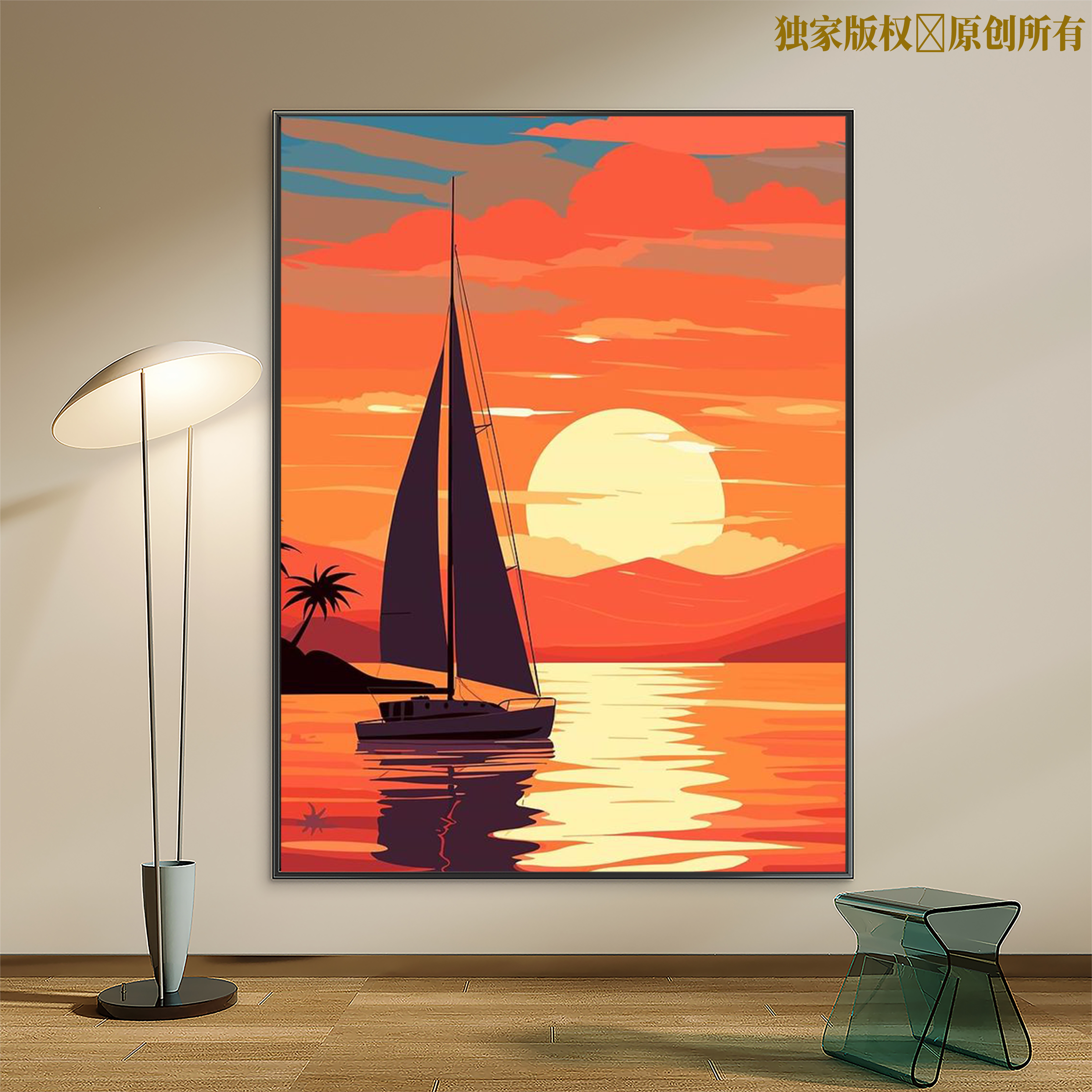 夕阳海滩数字油画动漫人物2026实木手工diy填色手绘油彩画装饰画