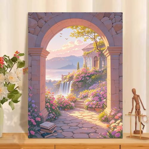 温馨花房数字油画diy填色手工填色手绘油彩画丙烯颜料减压填色画