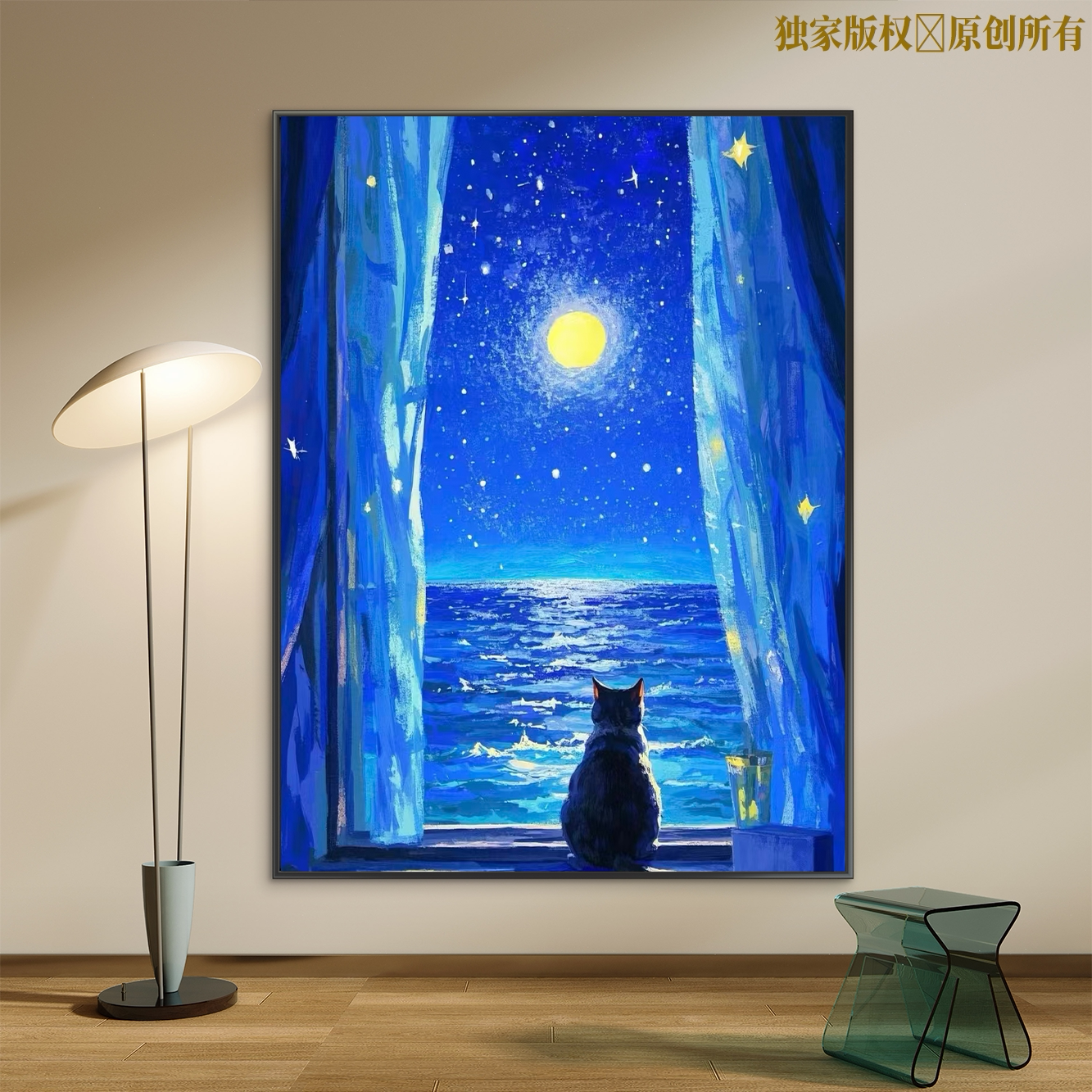 猫咪风景数字油画diy填色手工简单可爱解压涂色写实客厅手绘装饰