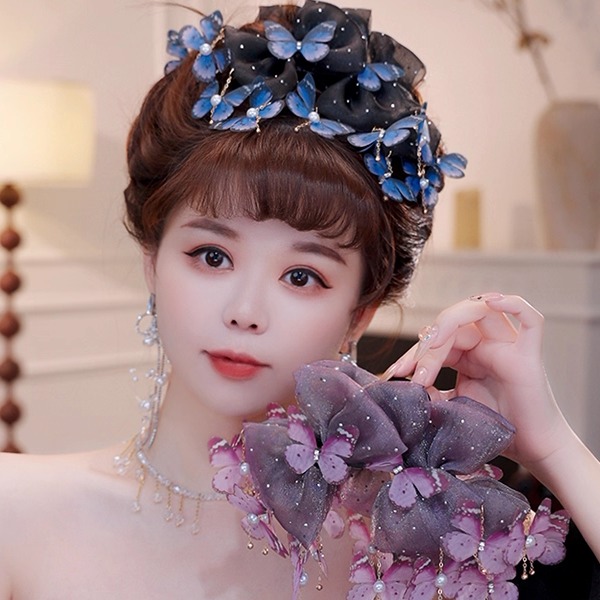 翩翩蝴蝶鲨鱼夹蝴蝶结流苏国风减龄发夹小众设计优雅新中式头饰女