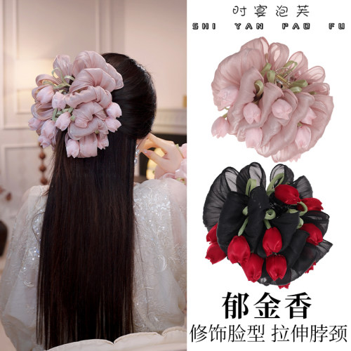 时宴泡芙【郁见春色】抓夹超仙郁金香花朵漂亮发饰森系春夏鲨鱼夹
