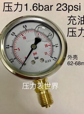 压力1.6bar 23psi 直径60-63-68mm 螺纹M14x1.5 耐震压力表 NY-68