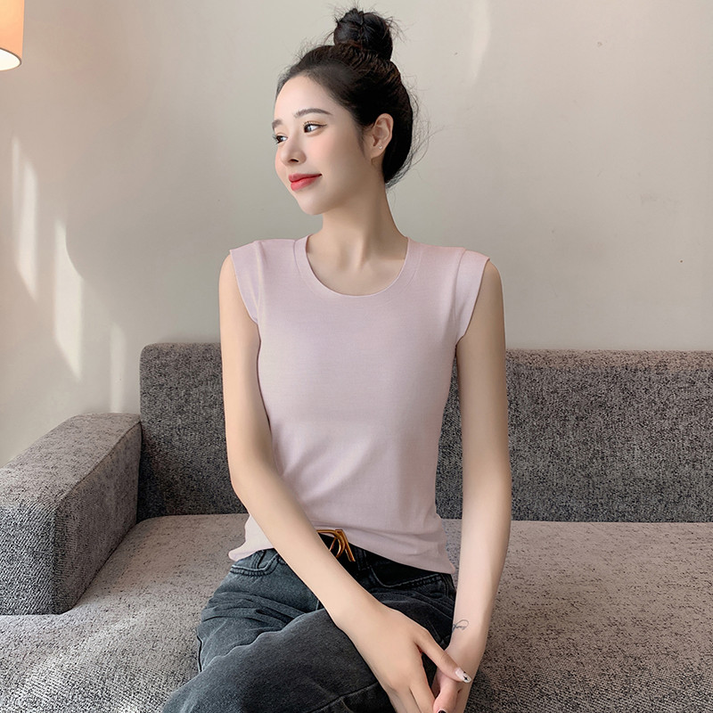高货速发粉色坎肩吊带背心女夏外穿圆领莫代尔打底内搭高级感冰丝