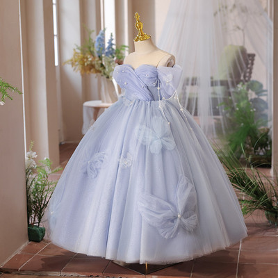 女童礼服2025新款秋冬儿童主持人轻奢小众高端钢琴演奏演出服紫色