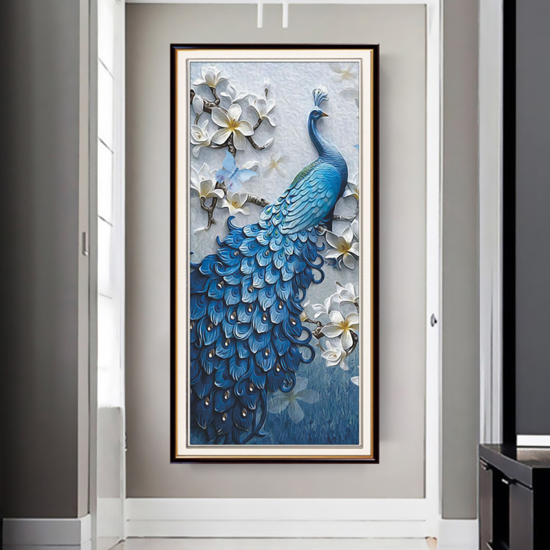 玄关过道定制墙壁画轻奢葫芦孔雀贴画竖版入户客厅走廊墙面装饰画图片