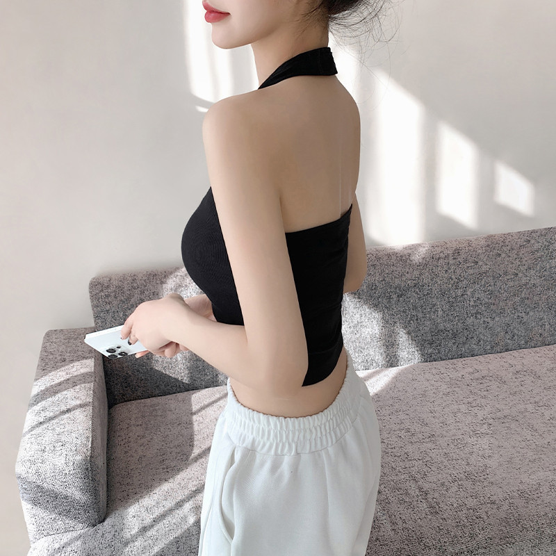 高货速发黑色挂脖吊带背心女内搭夏外穿2025新款无袖打底带胸垫美